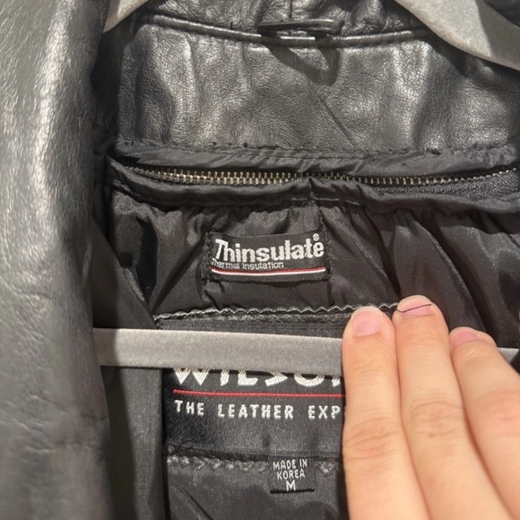 Vintage 80s Wilsons Black Leather Jacket Womens Medium Paisley Suede Sleeve Coat - Picture 7 of 9